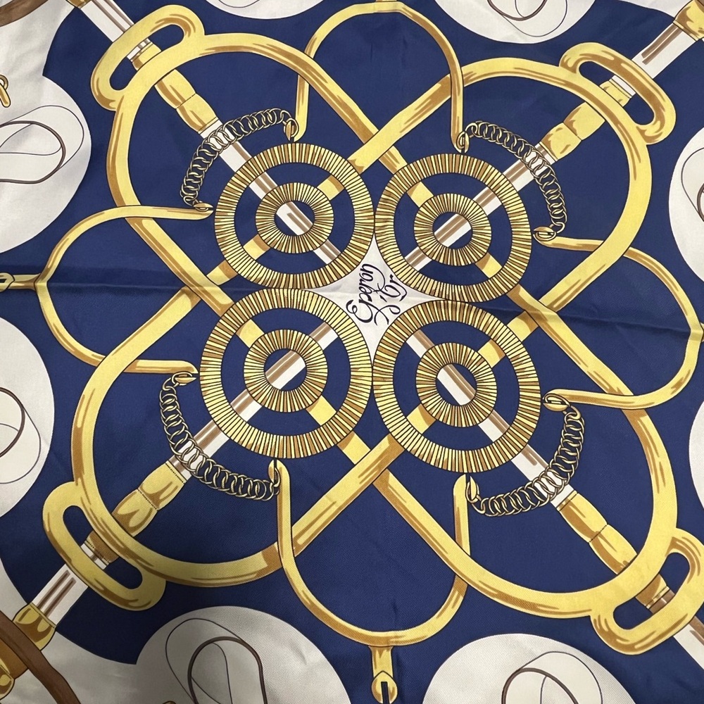 100% Authentic Hermes Nautical Blue and Gold Scarf
